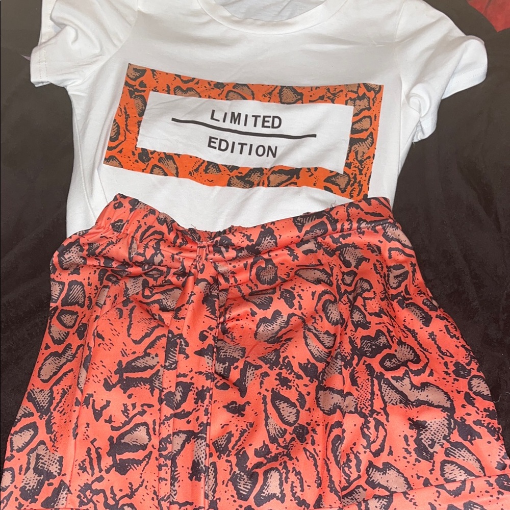 Limited Edition White Tee with Coral Snake Print Shirt and shorts 2 piece set